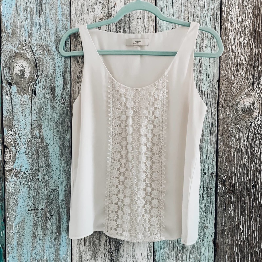 Ann Taylor Loft Lace Front Tank White XS